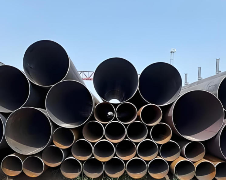 Large-diameter LSAW steel line pipe in storage